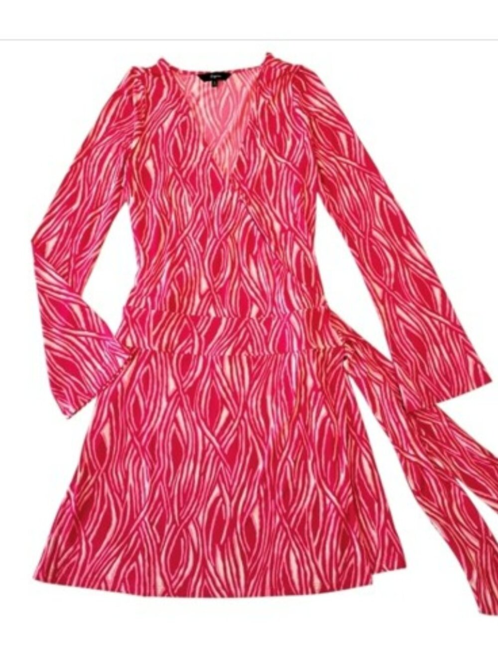 Express Women's Wrap Dress Size Small Pink Psychedelic Long Sleeves Drop Waist